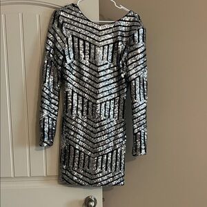 Dress the Population Metallic Long Sleeve Dress